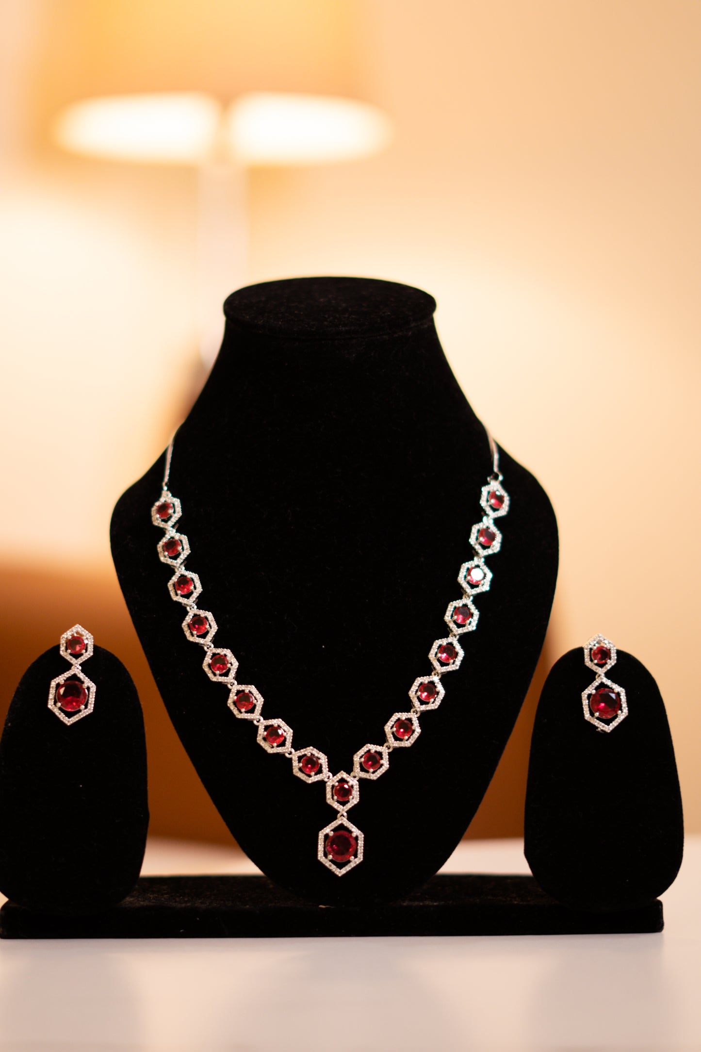 Meenakshi AD Red Necklace Set