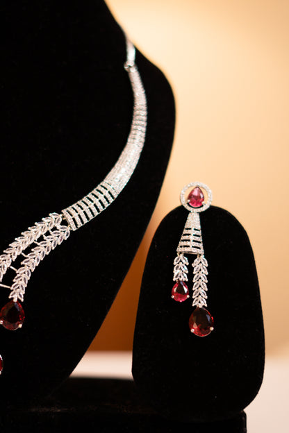 Waterdrop Red CZ Diamond Simulant Necklace Set