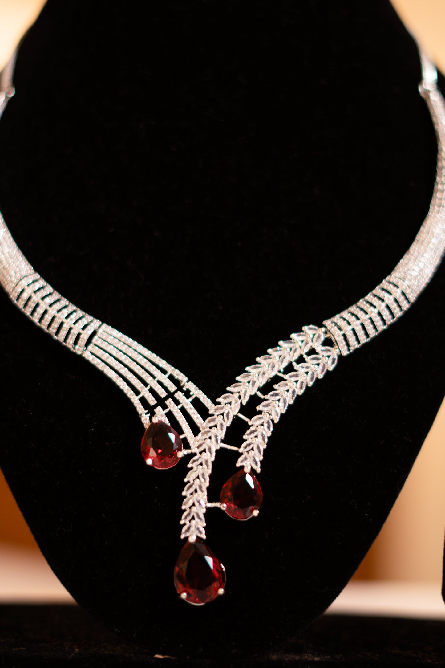 Waterdrop Red CZ Diamond Simulant Necklace Set